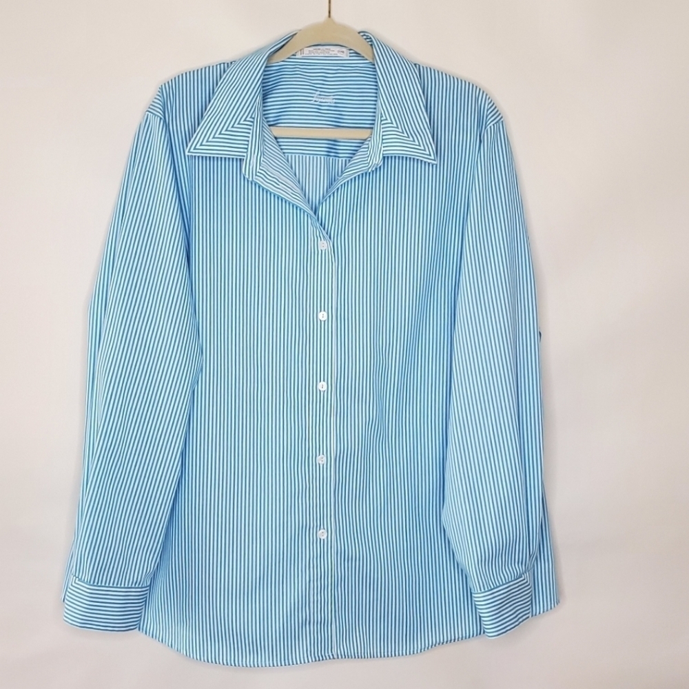 Foxcroft Plus Size Wrinkle Free Striped Shirt 22W Button-up Long  Sleeve Top